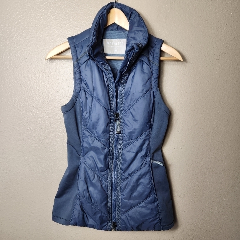 Athleta Rock Ridge Slate Blue Quilted PrimaLoft Full Zip Vest-Size XXS